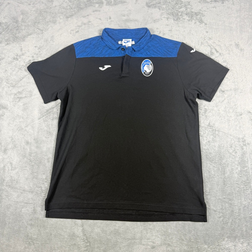 Joma Mens XL Atalanta BC Polo Shirt Black Blue Serie A Soccer Soccer Training
